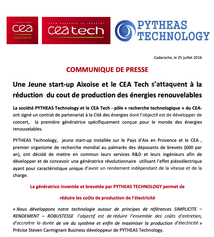 PYTHEAS Technology et le CEA Tech s’associent